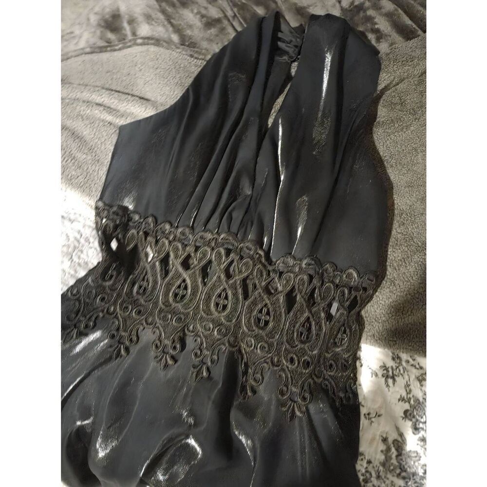 Susan Roselli For Vijack Metallic Black Formal Lace Dress Women Size 12 Vintage - Picture 5 of 12